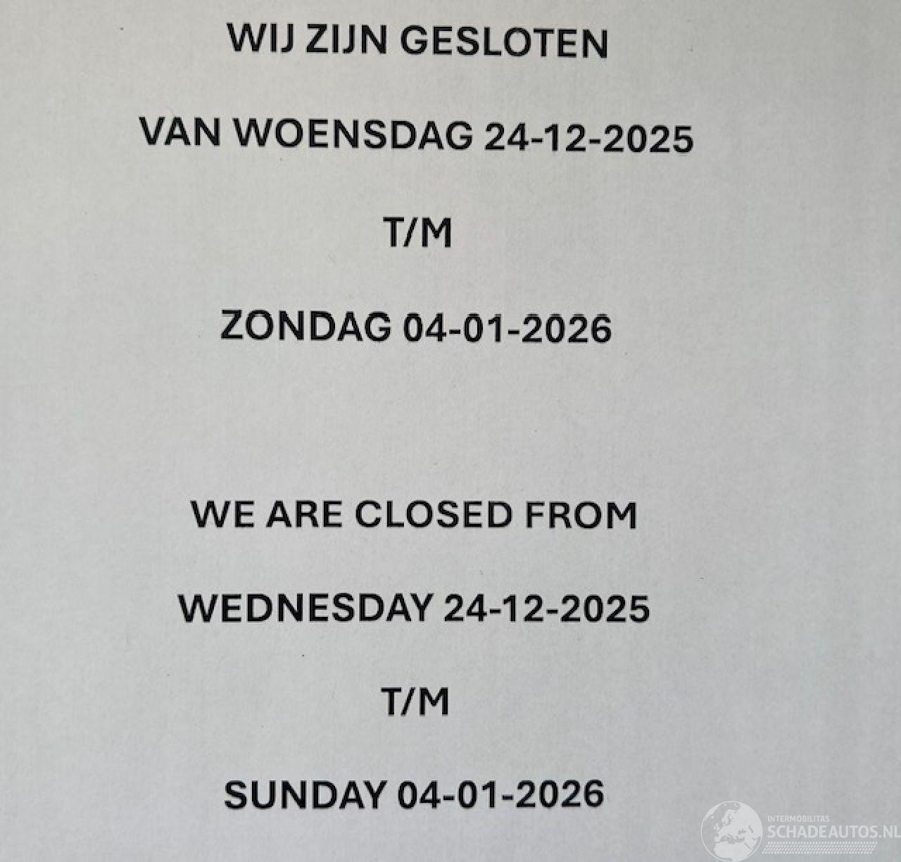 Mercedes  GESLOTEN, CLOSED , GESLOSSEN 24-12 T/M 04-01-2026
